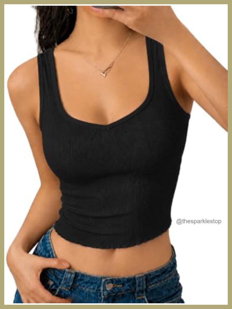 Women's Crop Tank Top, Ribbed Knit Fitted Sleeveless Shirt